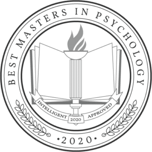 Seal for Best Masters in Psychology 2020 with torch and book emblem.