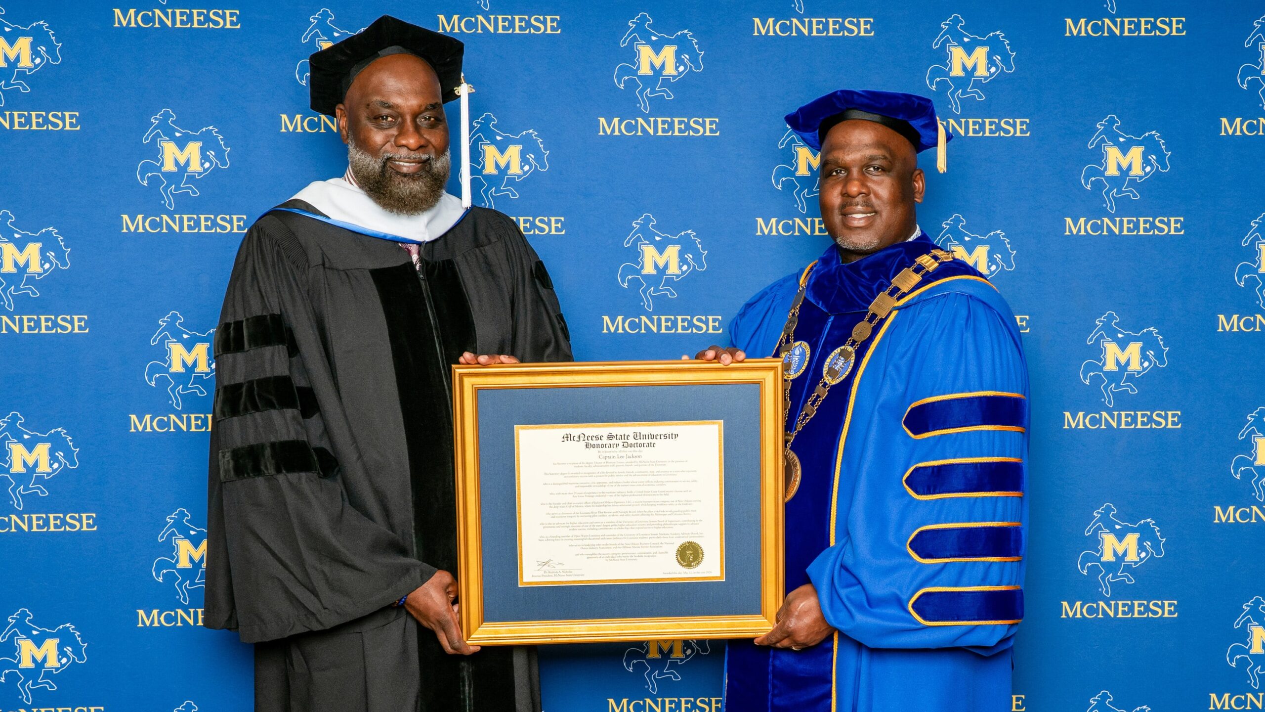 McNeese Presents Honorary Doctorate to Captain Lee Jackson